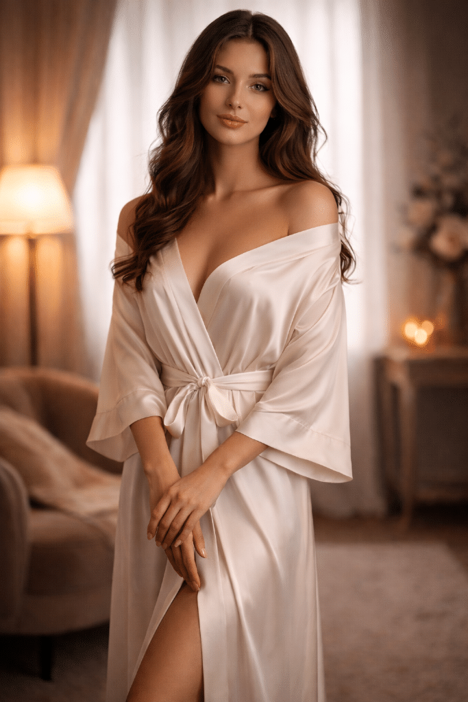 Femme en peignoir blanc lors d’une séance photo boudoir à Tourcoing